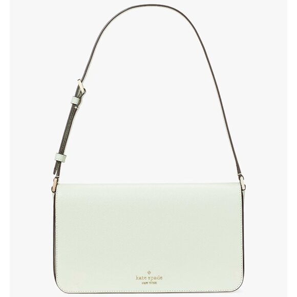 S Kate Spade Staci Mint Green Leather Flap Shoulder Bag Olive Purse KF371 NWT